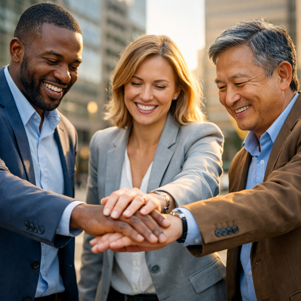 generate a picture that dicpit partnership btween two people or three or more