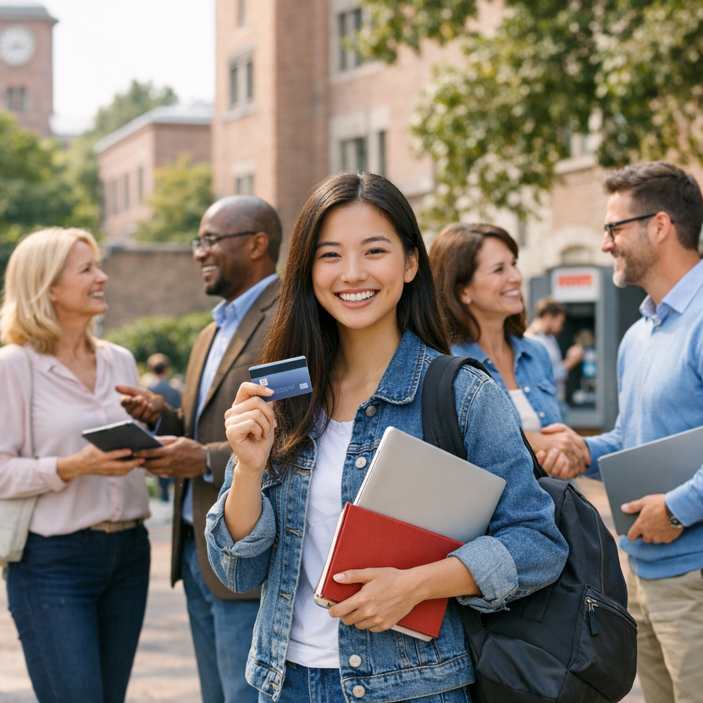 solution to campus banking system happy student teachers and parent   no text please